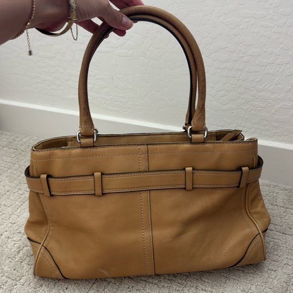 VTG Coach Hampton tan leather mini shoulder bag buckle handle horse bit footed - Picture 4 of 13